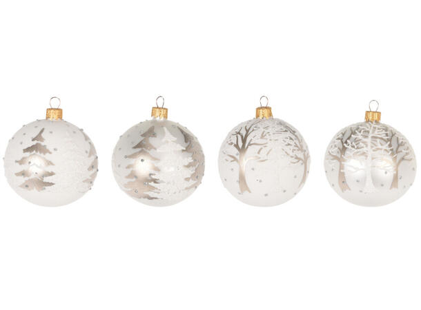 Julekule glass m/trær 8cm munnblåst 2ass Display 12stk. Håndlaget i Ukraina 