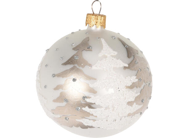 Julekule glass m/trær 8cm munnblåst 2ass Display 12stk. Håndlaget i Ukraina 