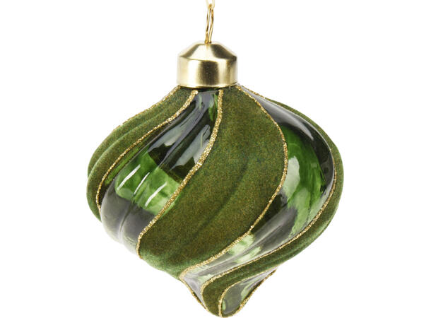 Julekule glass ornament grønn 8cm 3ass Display 12stk Kule Løk Dråpe 