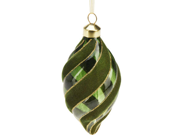 Julekule glass ornament grønn 8cm 3ass Display 12stk Kule Løk Dråpe 