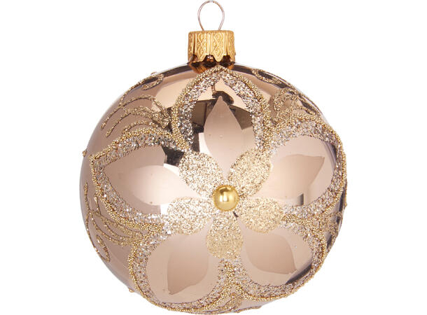 Julekule gull/burgunder glass 8cm 6ass Display 12stk. Håndlaget i Ukraina 