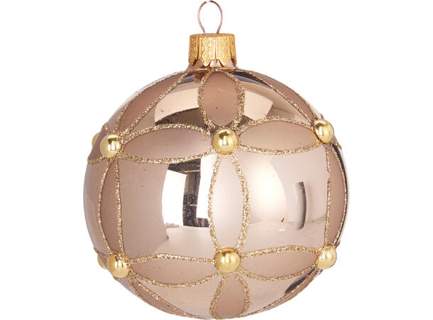 Julekule gull/burgunder glass 8cm 6ass Display 12stk. Håndlaget i Ukraina 