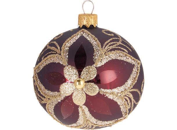 Julekule gull/burgunder glass 8cm 6ass Display 12stk. Håndlaget i Ukraina 