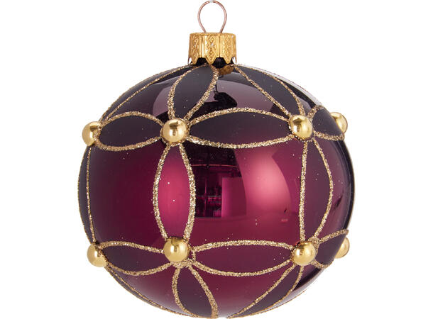 Julekule gull/burgunder glass 8cm 6ass Display 12stk. Håndlaget i Ukraina 