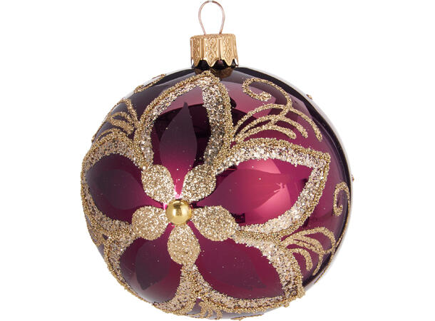 Julekule gull/burgunder glass 8cm 6ass Display 12stk. Håndlaget i Ukraina 