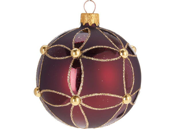 Julekule gull/burgunder glass 8cm 6ass Display 12stk. Håndlaget i Ukraina 