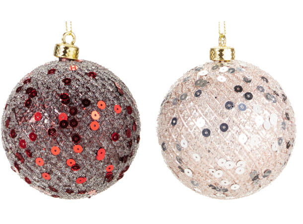 Julekule m/perler/paljett glass 8cm 3ass Display 12stk 