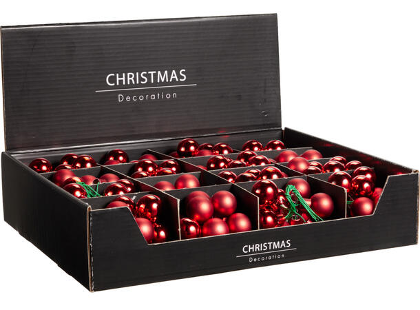 Julekule mini glass rød shiny/matt 2,5cm Display 16stk 