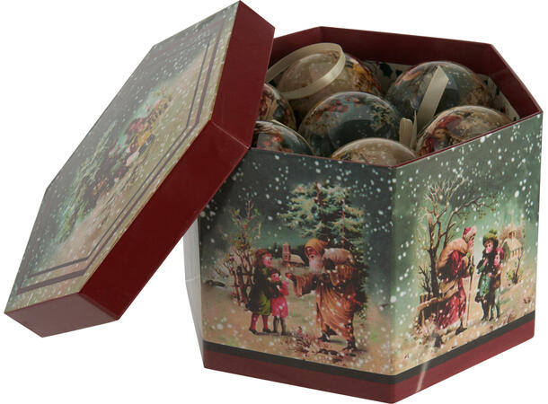 Julekule nostalgisk 7,5cm 14stk Styrofoam/papir i gaveeske 