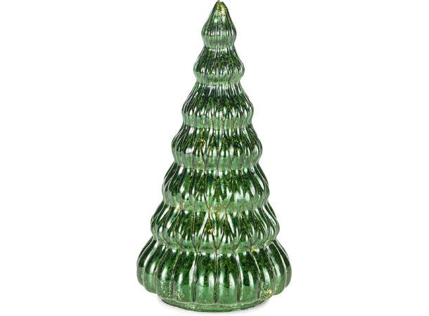 Juletre glass grønn 10 LED h:17,6cm 2ass Batteri 3xAAA 