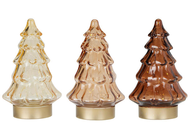 Juletre glass varmhvit LED 19cm 3ass Display 12stk Batteri 2xLR44 inkl. 