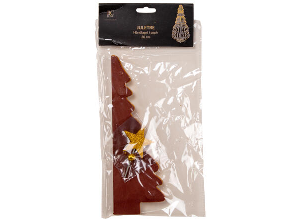 Juletre papir vinrød m/gull/stjerne 20cm 
