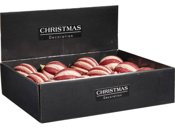 Juletrekule rund burgunder 10cm 2ass Display 12stk Julekuler av polyfoam 