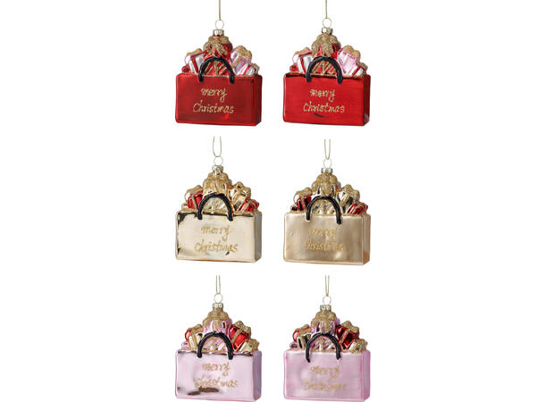 Juletrepynt gavepose glass 9,6cm 6ass Display 12stk 