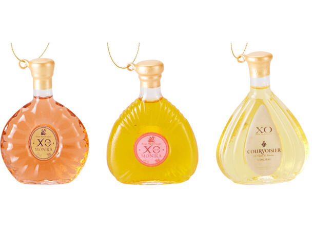 Juletrepynt likørflaske glass 10cm 3ass Display 12stk 