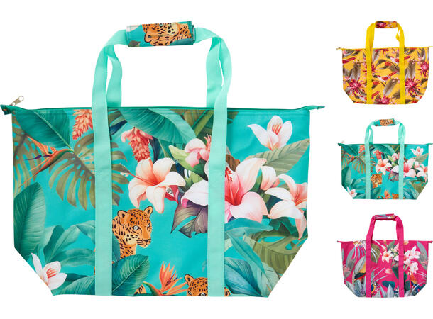 Kjølebag blomster polyester 22l 3ass 56x34x17cm Rosa, gul og grønn-farger 