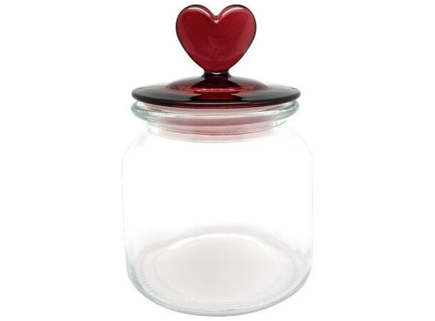 Krukke klart glass m/rødt hjerte 11x16cx Forpk 12stk 