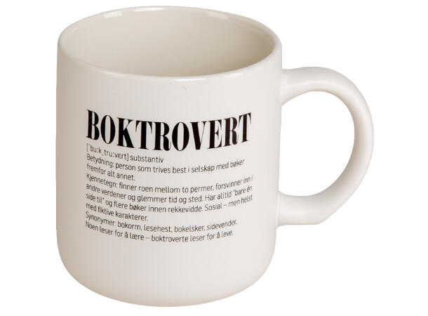 Krus definisjon hvit m/sort Boktrovert 330ml 8x9cm 200g 
