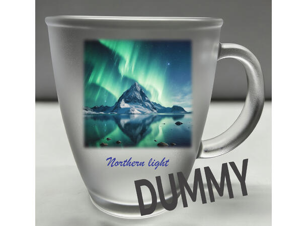 Krus frostet glass m/coaster Nordlys 10c 12x9x10cm. Glassbrikke i bambustre 