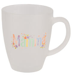 Krus frostet glass m/hjerte Mamma 10cm 12x9x10cm. Nøkkelring m/hjerte av PU