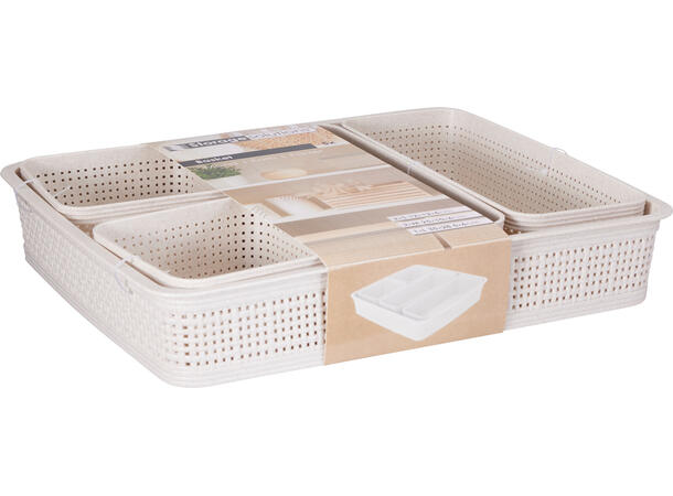 Kurv beige rutet design PP 5 stk i sett 