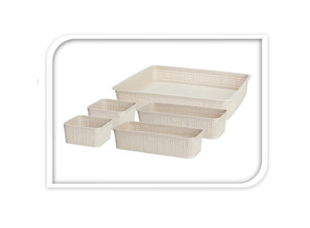 Kurv beige rutet design PP 5 stk i sett 