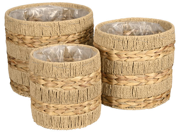 Kurv rund naturlig vannhyasint s/3 23x23cm 28x27cm 33x30cm 