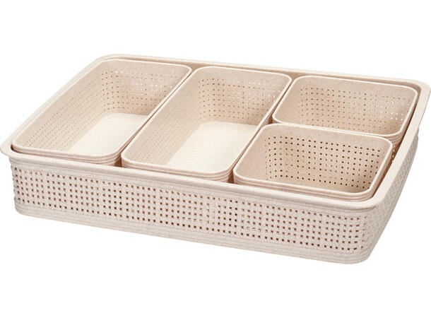 Kurv sand vevd design PP 5 stk i sett 