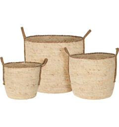 Kurvsett flettet maisblad lys natur s/3 26x26x23cm / 32x32x28cm / 38x38x33cm