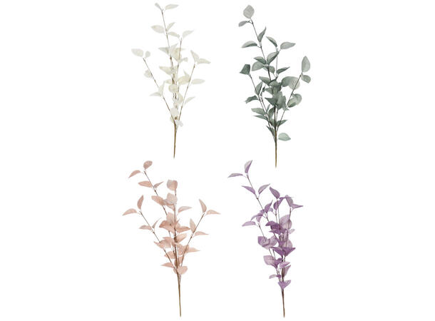 Kvist med blader 79cm 4ass Forpk:12stk Hvit/lilla/rosa/grønn 