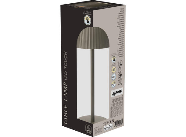 Lampe taupe varmhvit 24stk LED h:27,5cm USB-lading m/kabel 80cm. 3-modus lys 