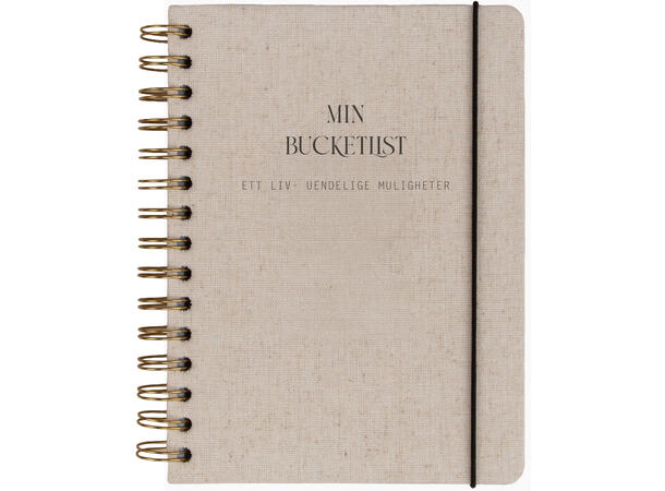 Loggbok Bucketlist 15x20cm 80g 96ark Lin Elastisk bånd Spiral Penn Krem papir 