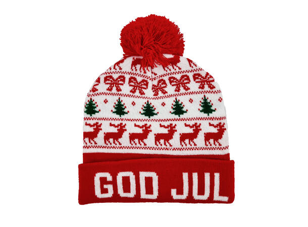 Lue God Jul rød/hvit julemotiv onesize 