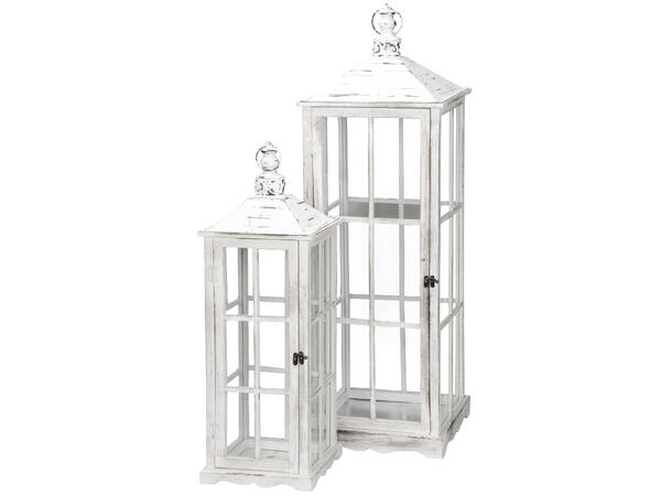 Lykt hvit vasket tre 24x72 32x99cm s/2 