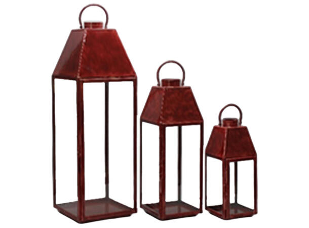 Lykt rød metall m/glass 22x21x53cm 