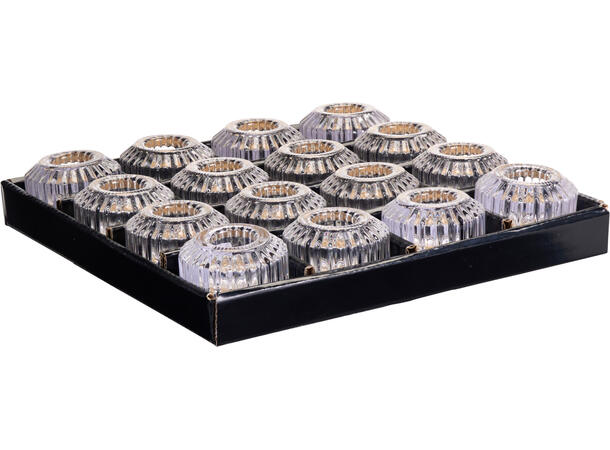 Lysestake glass klar 5,3x5,3x4cm Display 16 stk 