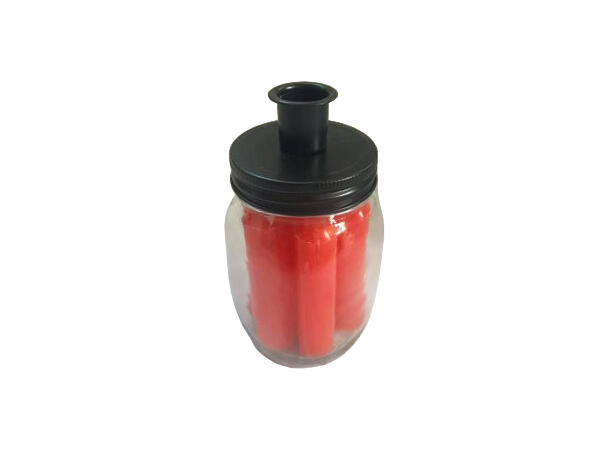 Lysestake glass m/7 røde lys 6,5x17cm Forpk 24stk 