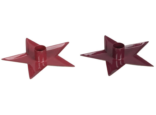 Lysestake stjerne rød/burgu. metall 15cm 