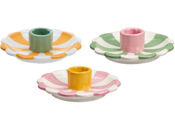 Lysestake stripet keramikk 12x12cm 3ass 