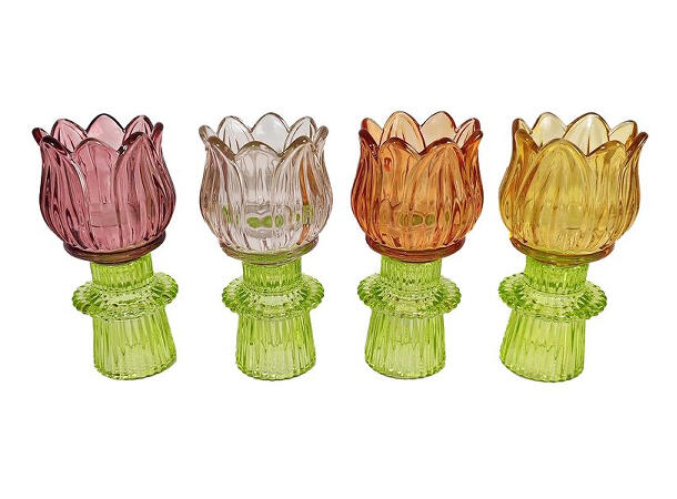 Lysestake tulipan glass 7x14cm 4ass 