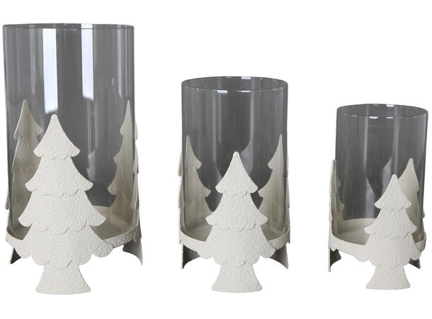 Lysglass juletre beige metall 9,5x16 cm 