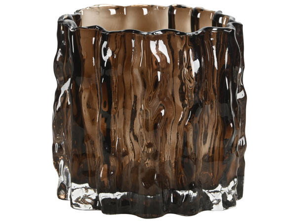 Lysglass mørkbrun bølget glass 11,5x11cm 