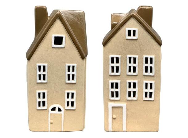 Lyshus LED grålig/brun 10x7x21cm 2ass Forpk: 4stk Keramikk 