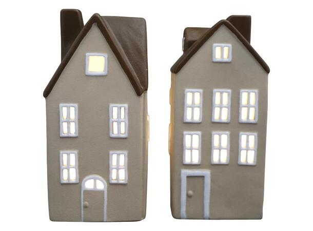 Lyshus LED grålig/brun 10x7x21cm 2ass Forpk: 4stk Keramikk 