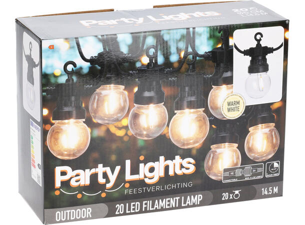 Lyslenke 20 LED 10m pære 5x11cm varmhvit 