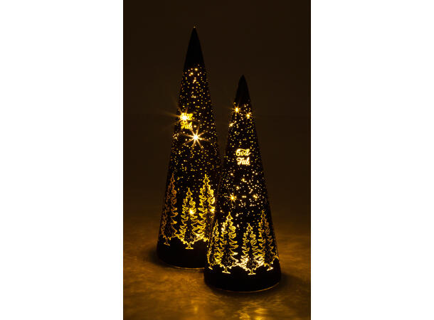 Lyslykt LED God Jul tre sort kjegle 25cm Batteri: AAAx3 T: 6/18t 15LED 