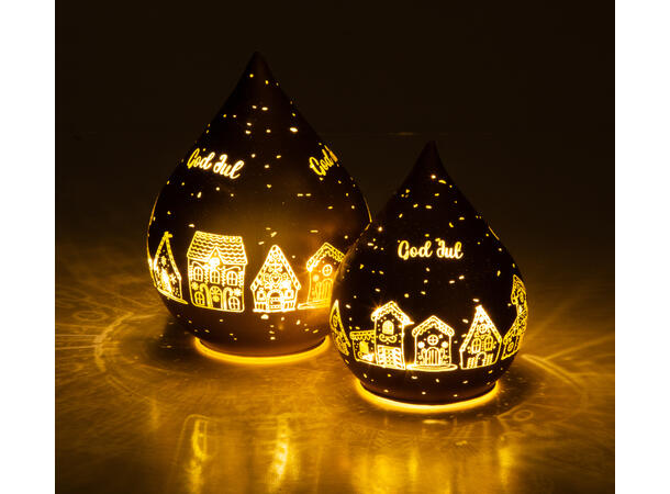 Lyslykt LED Pepperkakeby brun dråpe 12cm Batteri: AAAx3 T: 6/18t 10LED 