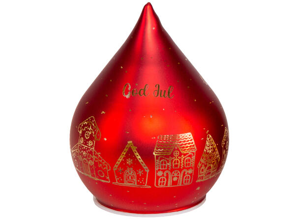 Lyslykt LED Pepperkakeby rød dråpe 12cm Batteri: AAAx3 T: 6/18t 10LED 