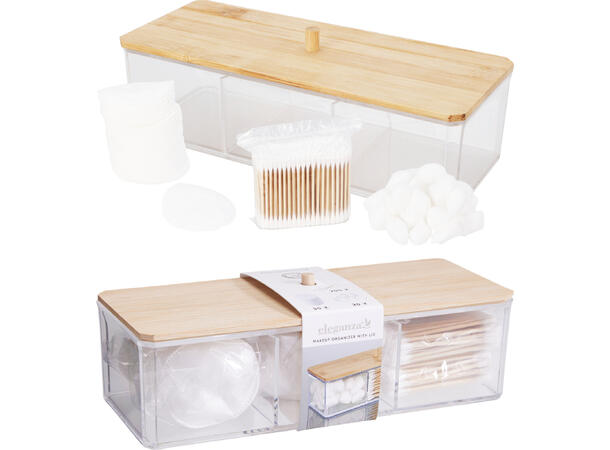 Makeup organizer 23x9,5x6,5cm PS m/lokk FSC 100% m/200 q-tips 30 pads 30 baller 