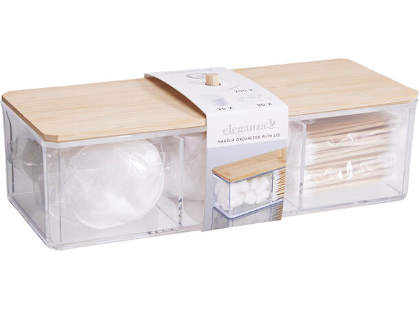 Makeup organizer 23x9,5x6,5cm PS m/lokk FSC 100% m/200 q-tips 30 pads 30 baller 